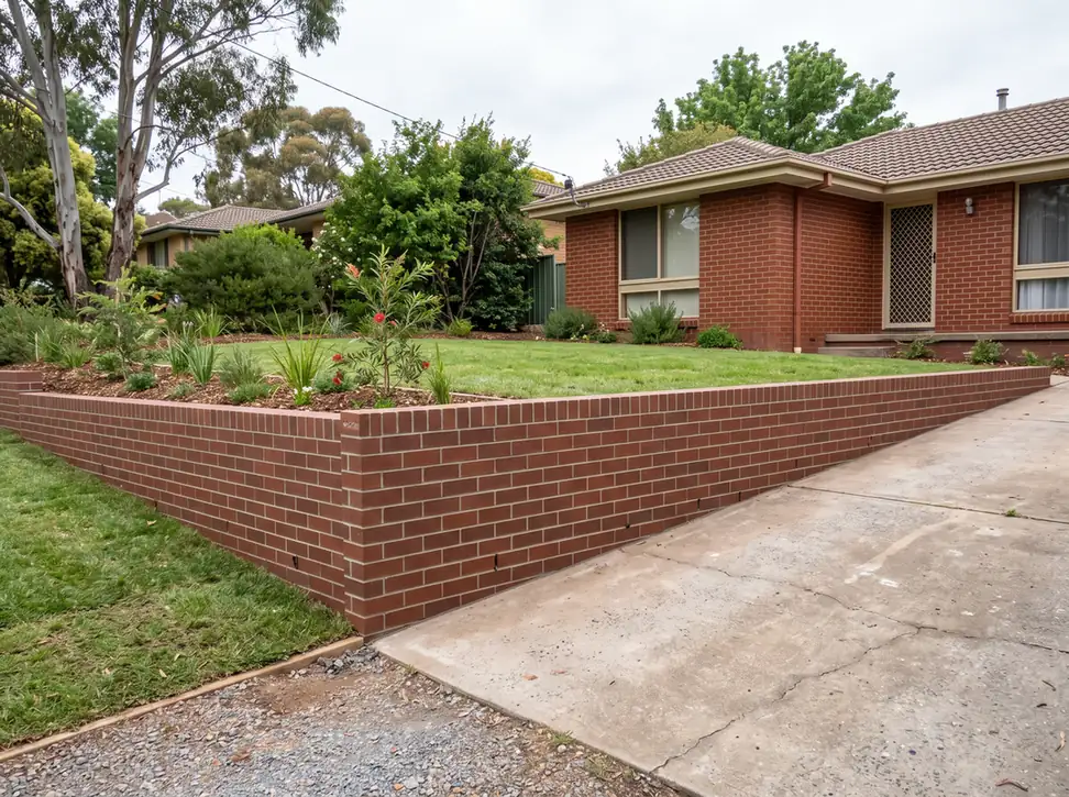 Brick retaining wall in a Canberra backyard