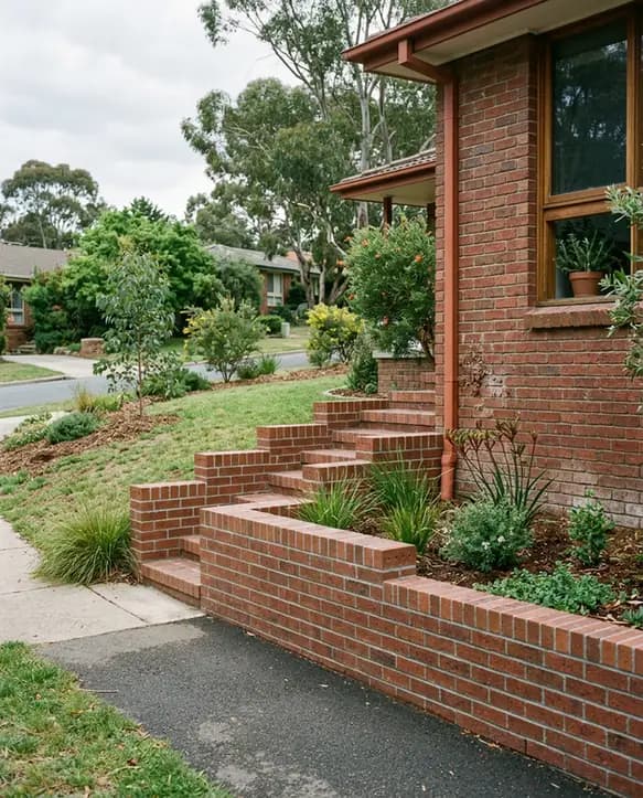 A new brick garden wall matched to the red brick of the house beside it