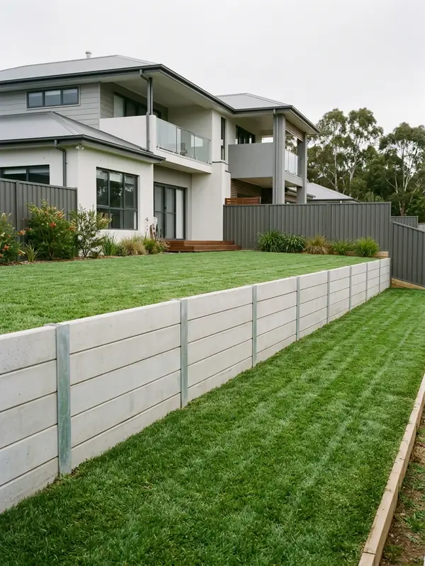 Levelling A Sloping Backyard: a concrete sleeper retaining wall in Canberra