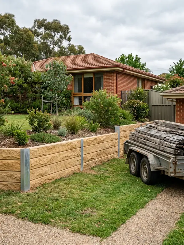 Replacing A Failed Timber Wall: a concrete sleeper retaining wall in Canberra