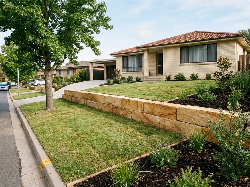 Sandstone retaining wall in a Canberra backyard