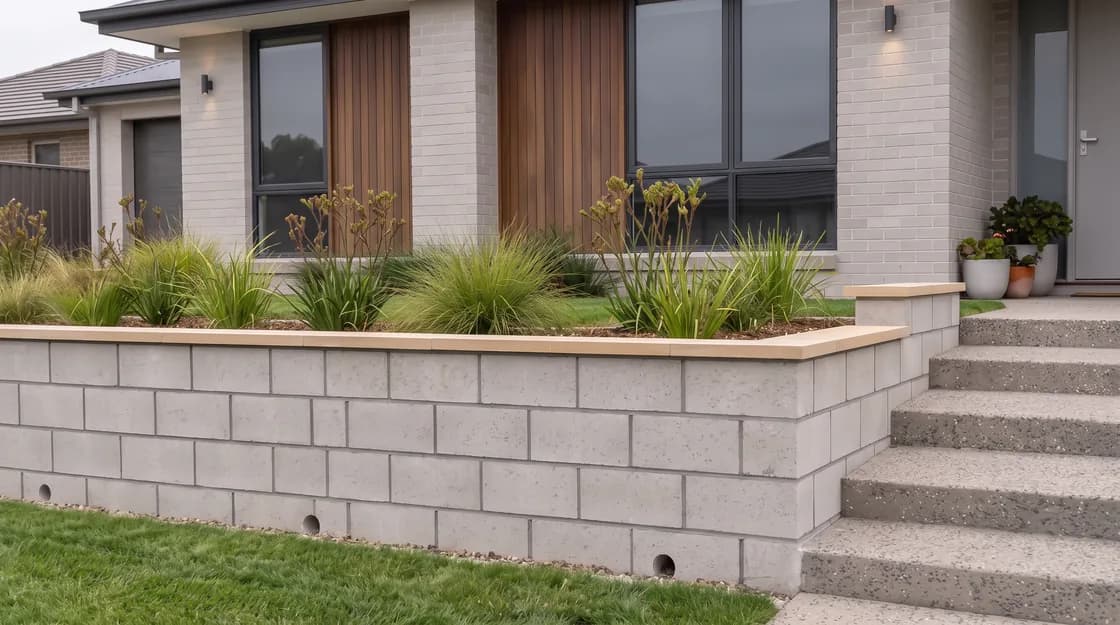 Concrete Block retaining wall in a Canberra backyard