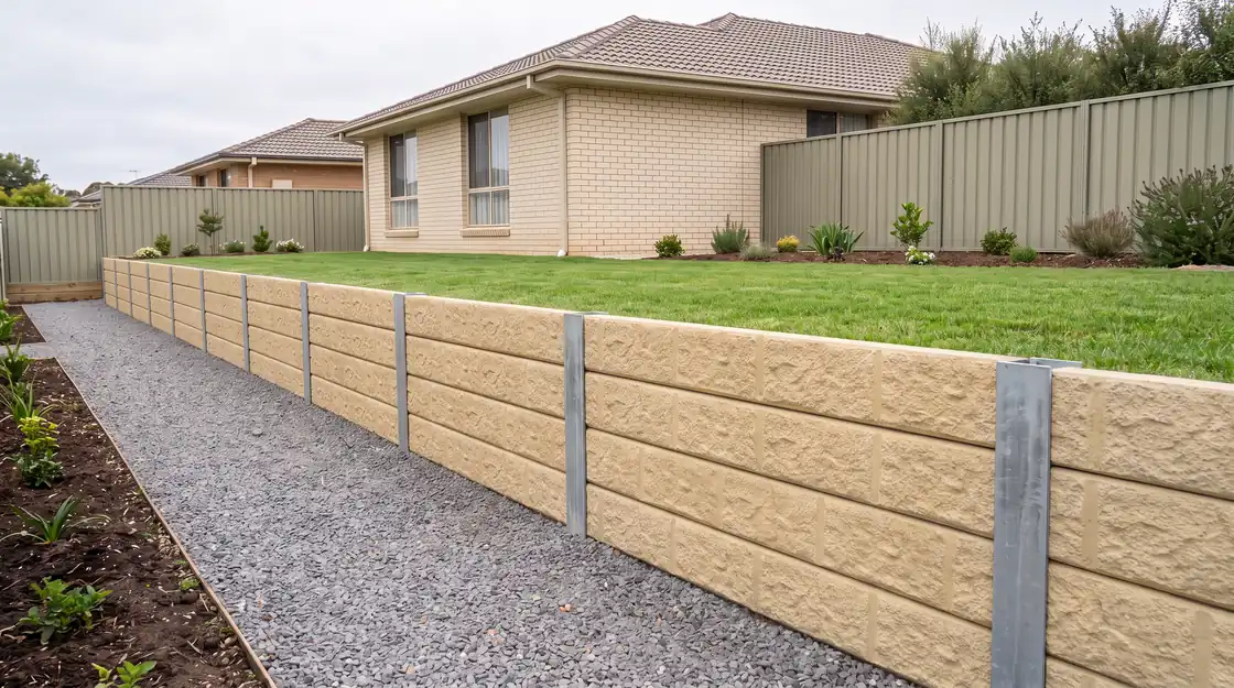 Concrete Sleeper retaining wall in a Canberra backyard
